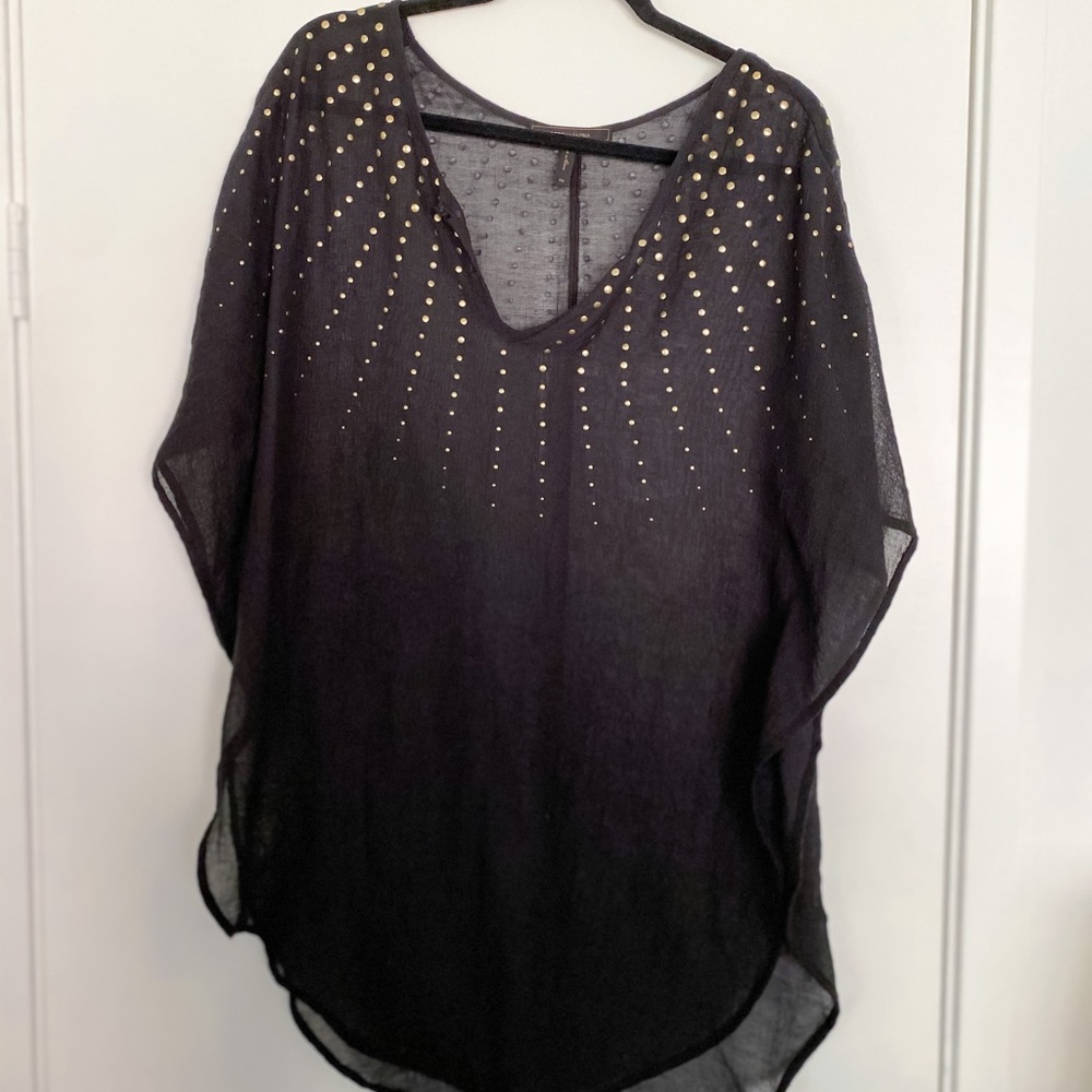 BCBGMAXAZRIA Black Flowy Top with Gold Detailing